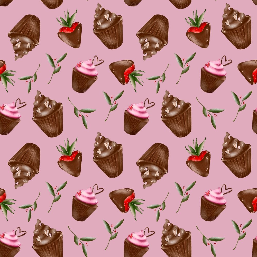 Chocolate Cover Strawberries and Cupcakes Fabric - Hot Pink