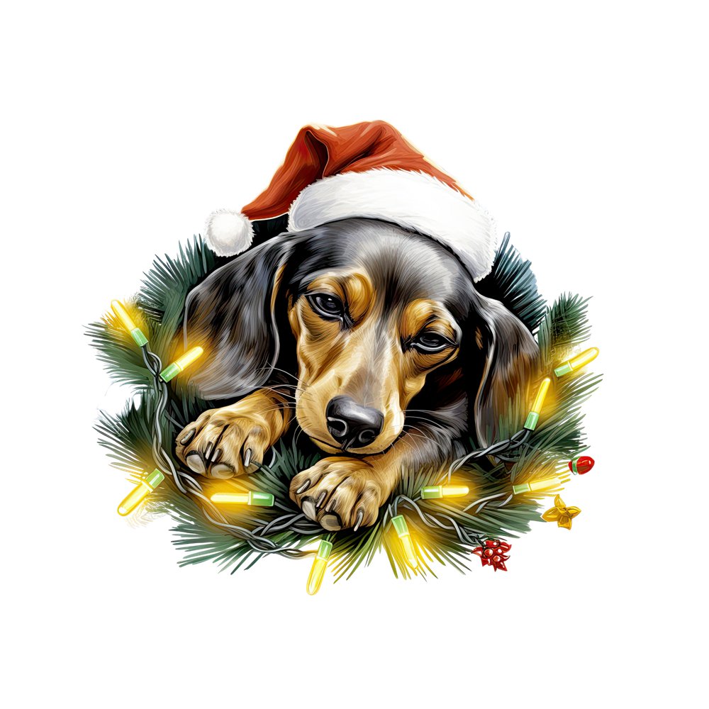 Christmas Lazy Dachshund Fabric Panel