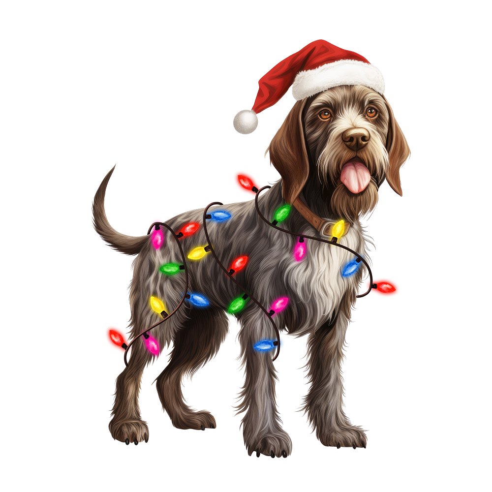 Christmas Lights & German Wirehaired Pointer Fabric Panel