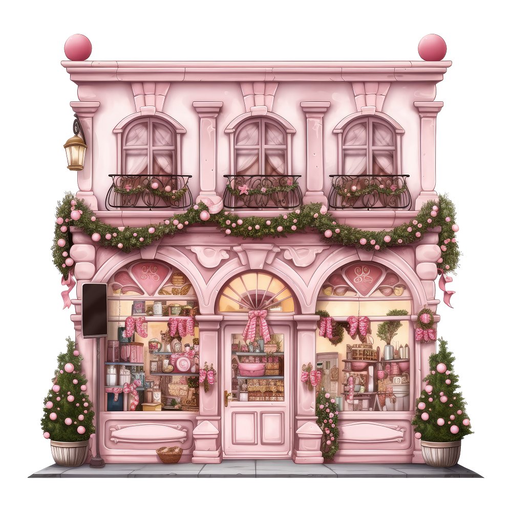 Christmas Luxury Boutique Storefront Fabric Panel - Pink