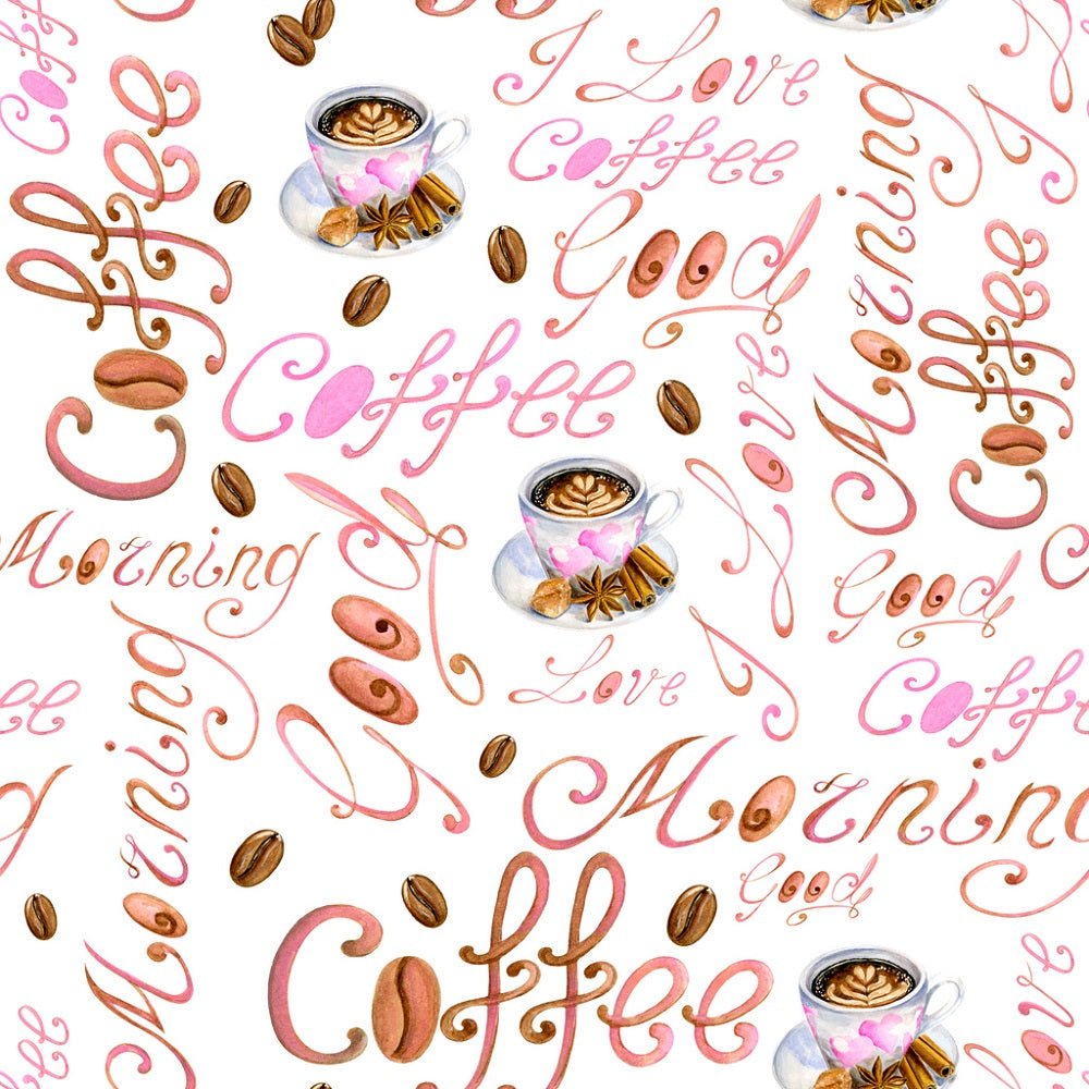 Coffee Cup and Words Fabric