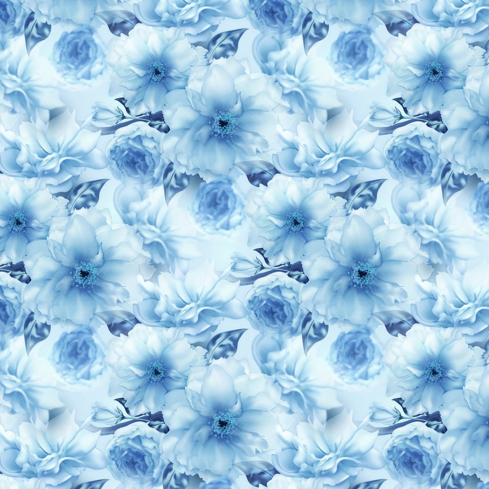 Tossed Cherry Sakura Flower Fabric - Blue