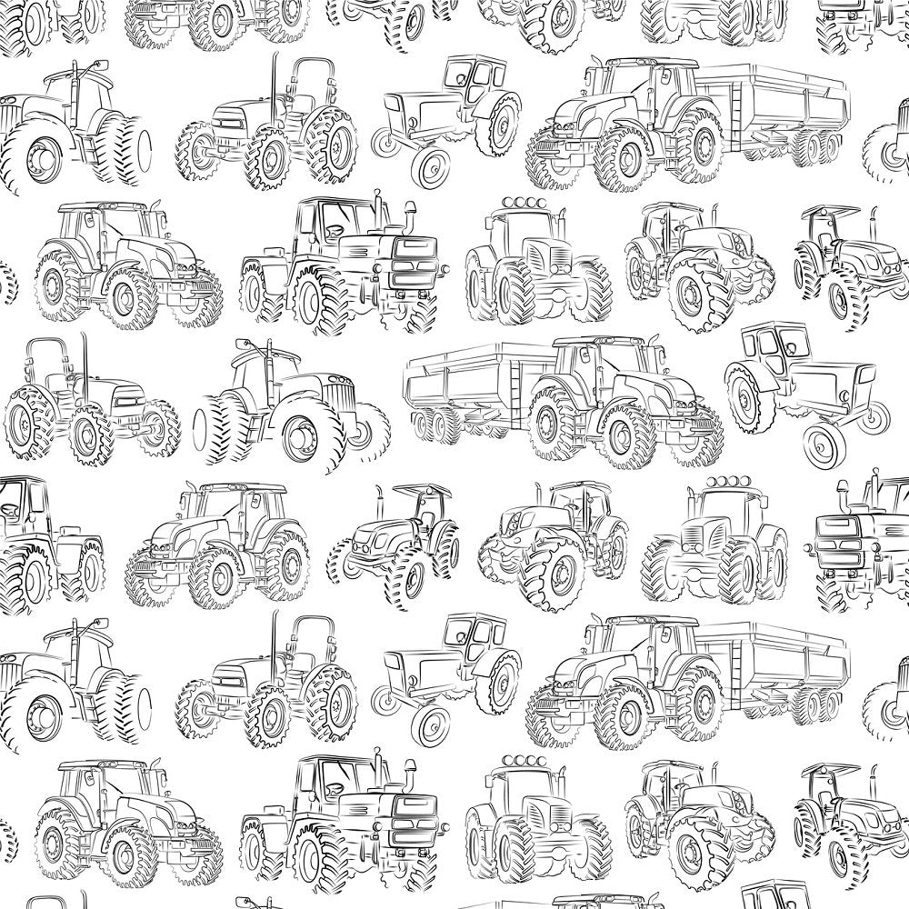 Tractor Sketches Fabric
