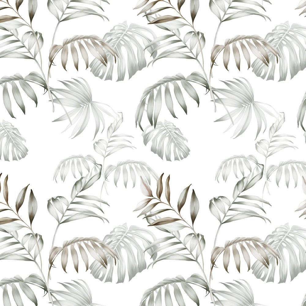 Tropical Palm Leaves Fabric - White