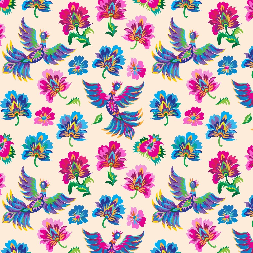 Ukrainian Fantasy Birds & Flowers Fabric - Multi