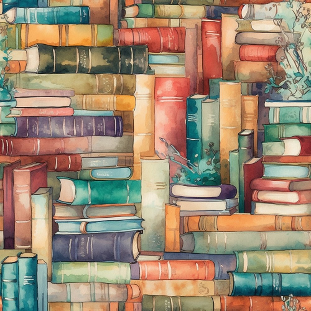 Whimsical Colorful Stacked Books Fabric