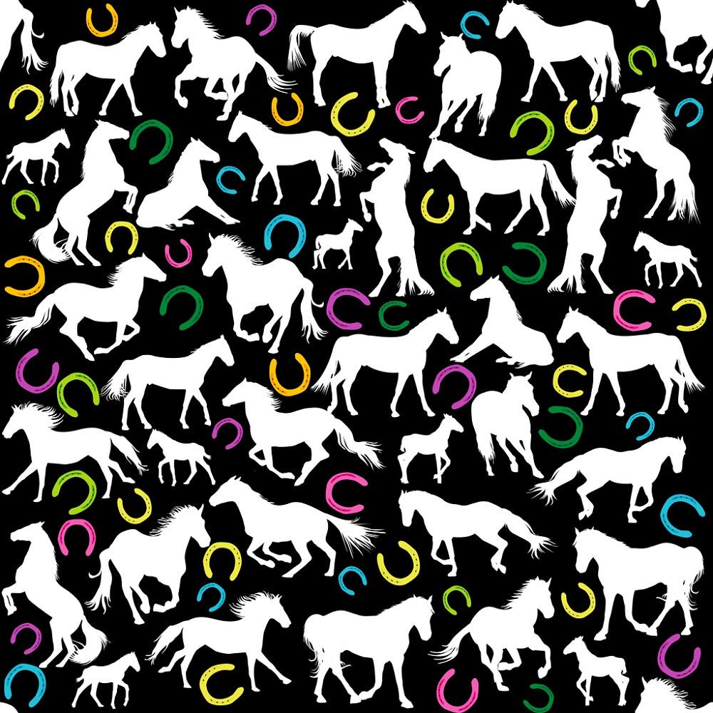 White Horse Silhouettes Fabric - Black