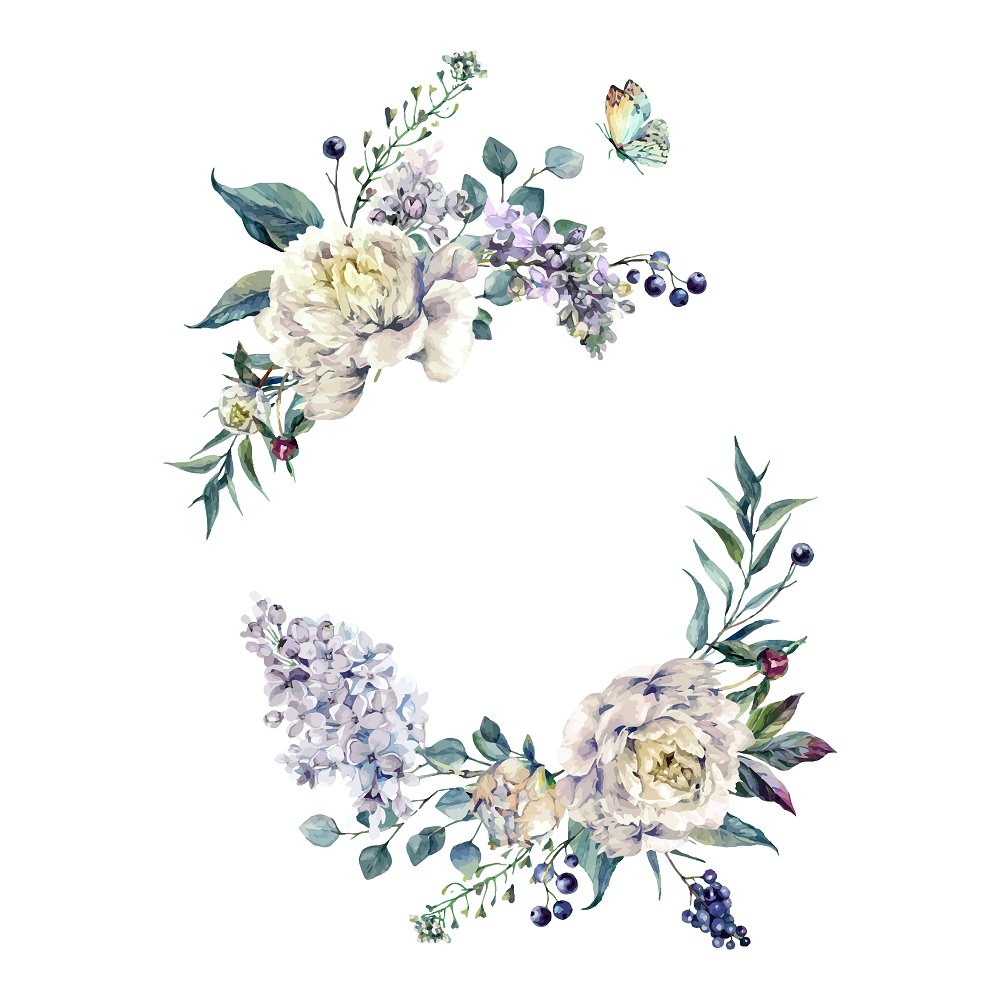 White Rounded Peony Wreath Fabric Panel