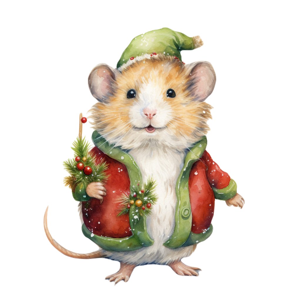 Christmas Animals Hamster Fabric Panel