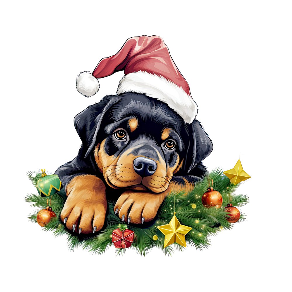 Christmas Lazy Rottweiler Fabric Panel