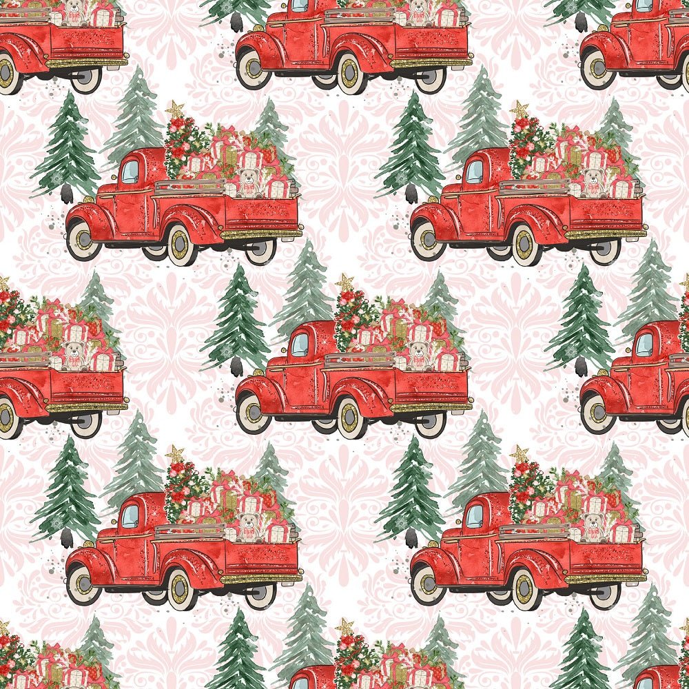 Christmas Trucks & Trees Fabric - Pink