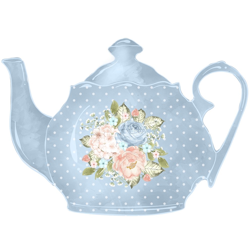 Tea Time Blue Pot Fabric Panel