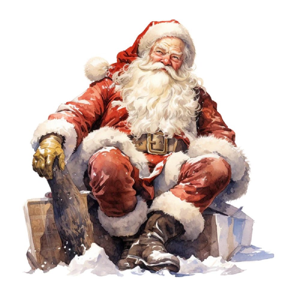 Watercolor Vintage Santa Sitting Fabric Panel