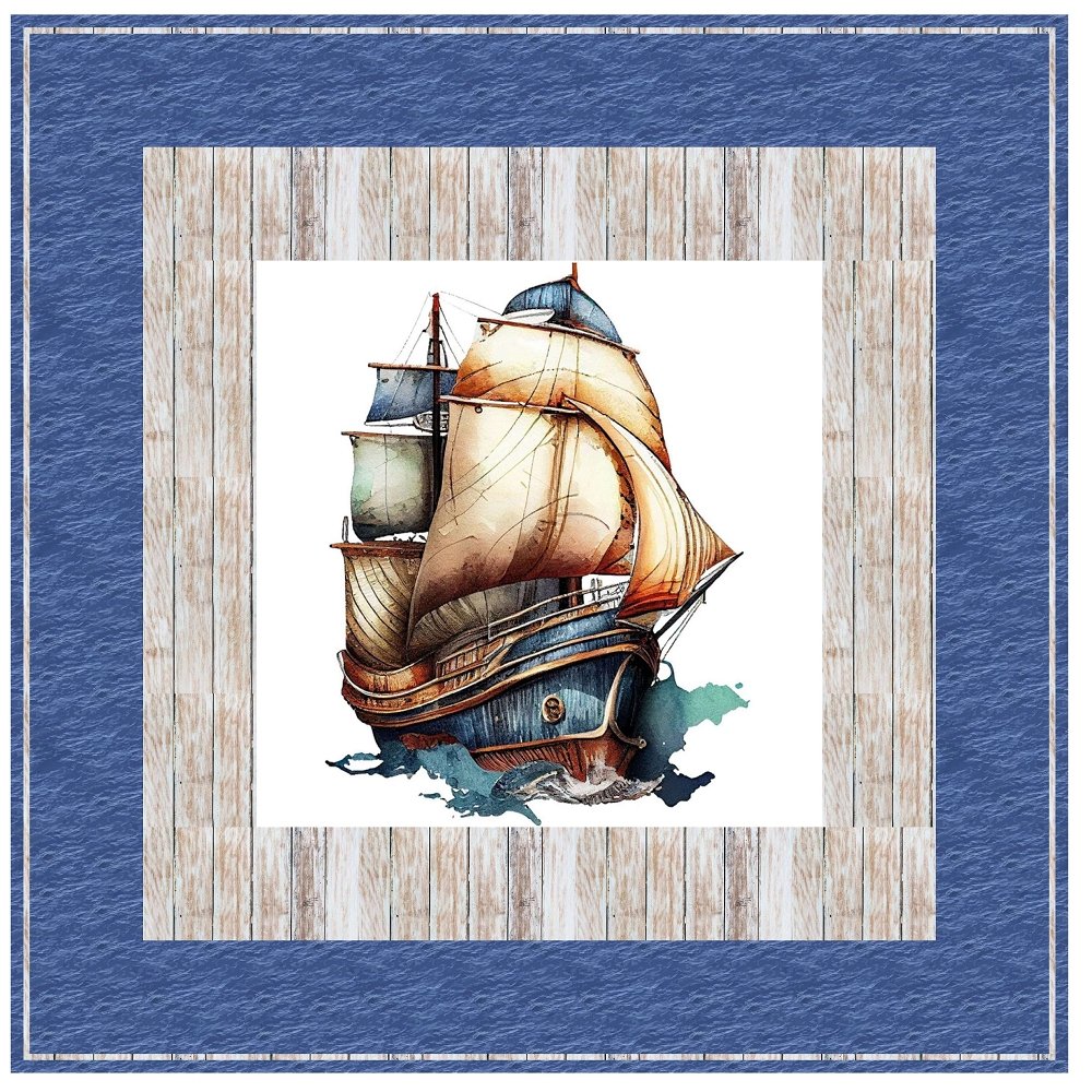 Watercolor Vintage Ship Wall Hanging 42" x 42"