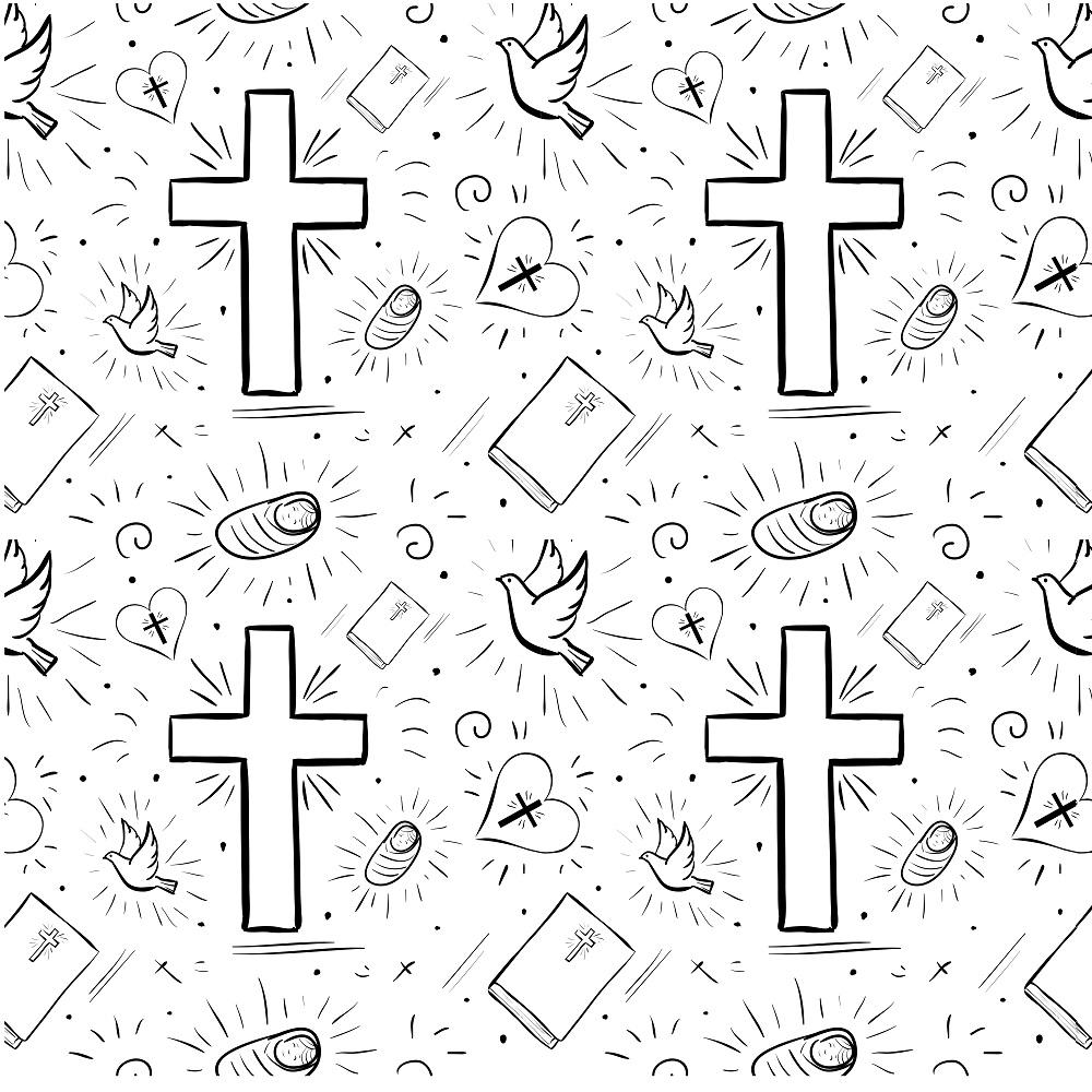 Christian Doodle Icons Fabric