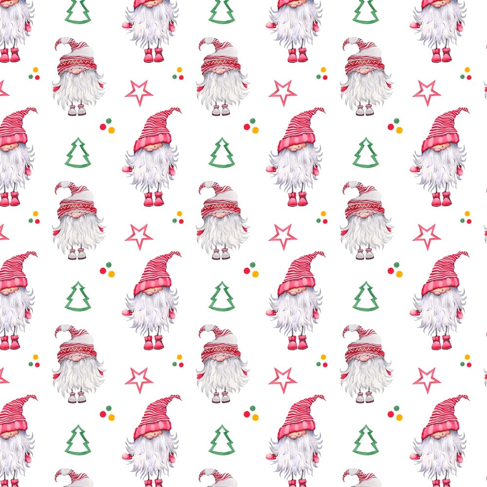 Christmas Forest Gnome With Trees Fabric - White
