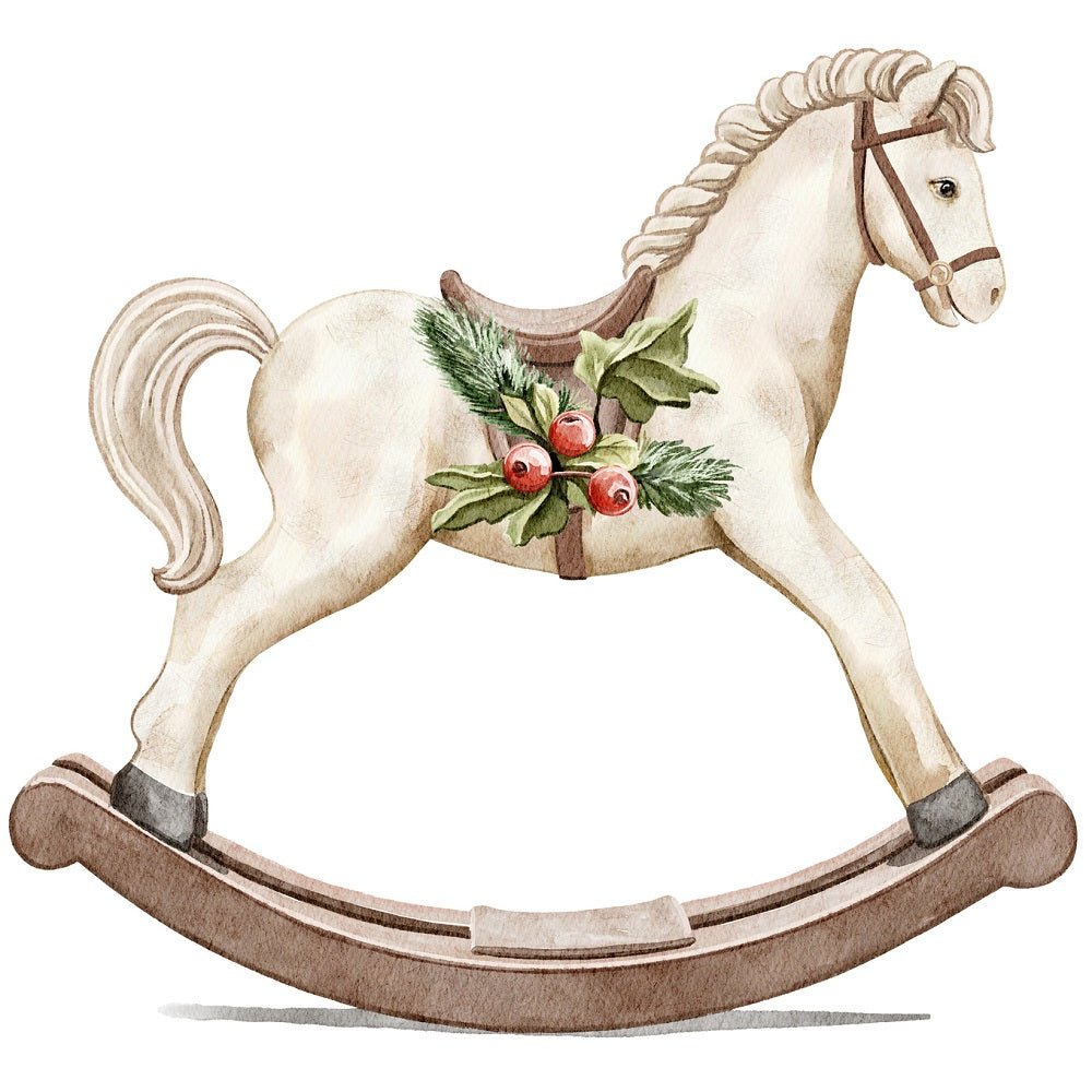 Christmas Little Critters Rocking Horse Fabric Panel