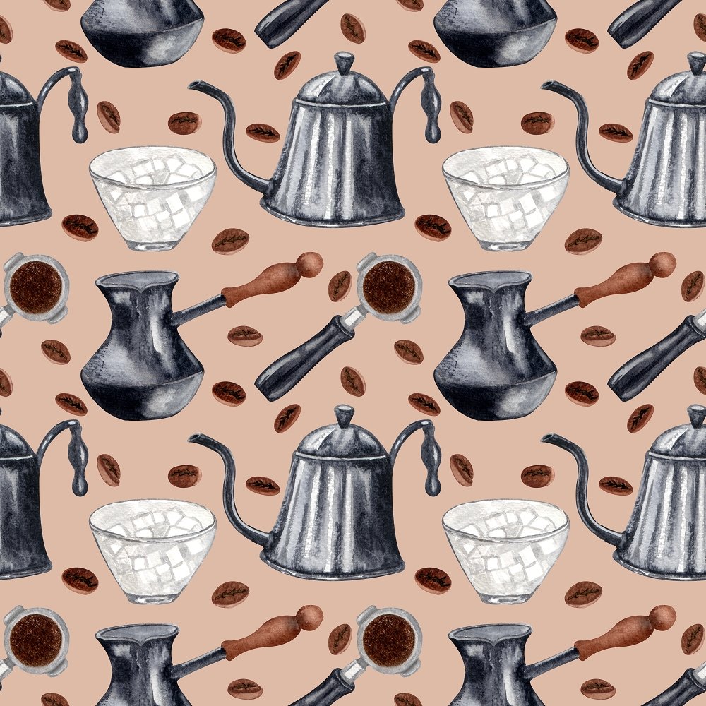 Coffee Elements and Beans Fabric - Cream