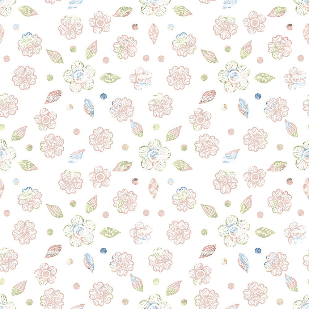 Tea Time Floral Fabric - White