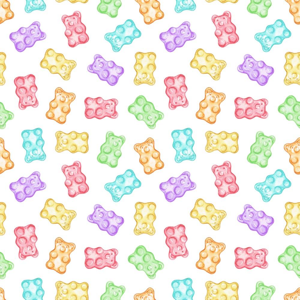Watercolor Tossed Gummy Bears Fabric