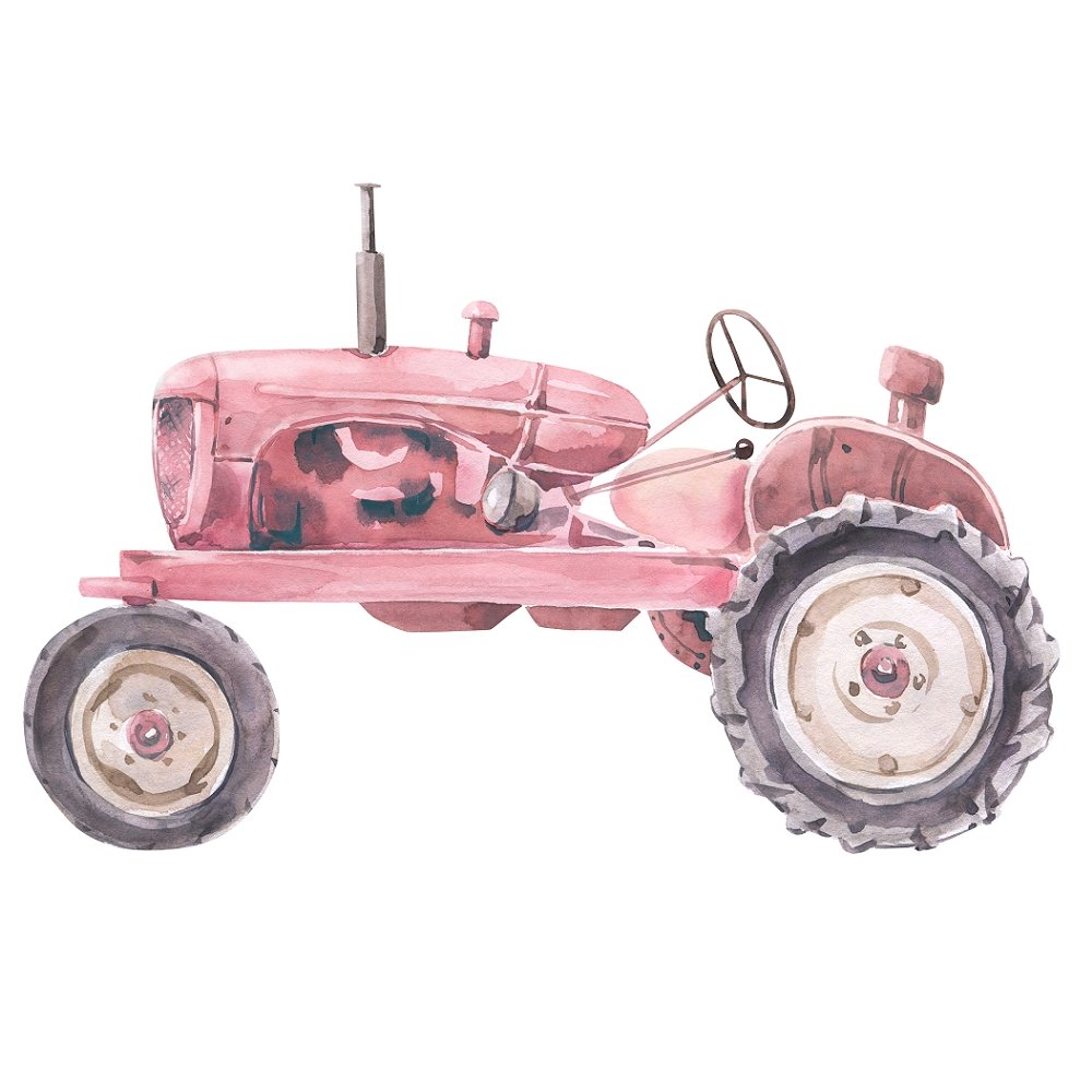 Watercolor Tractor Fabric Panel - Pink