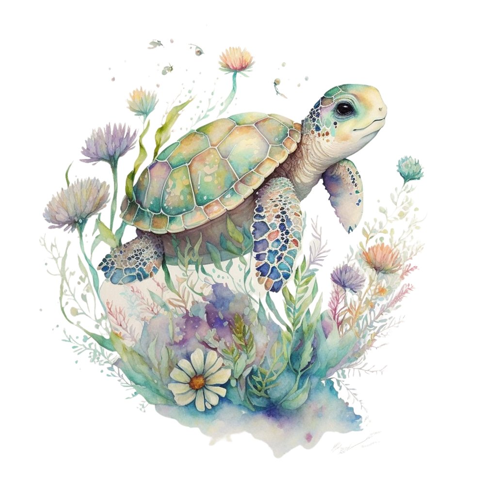 Watercolor Turtles #1 Fabric Panel