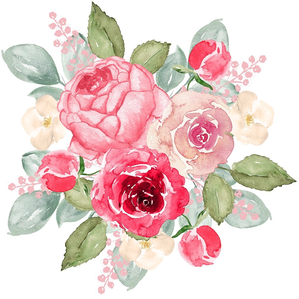 Watercolor Valentine Roses Bouquets #2 Fabric Panel