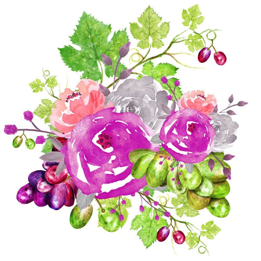 Watercolor Vineyard Floral Fabric Panel