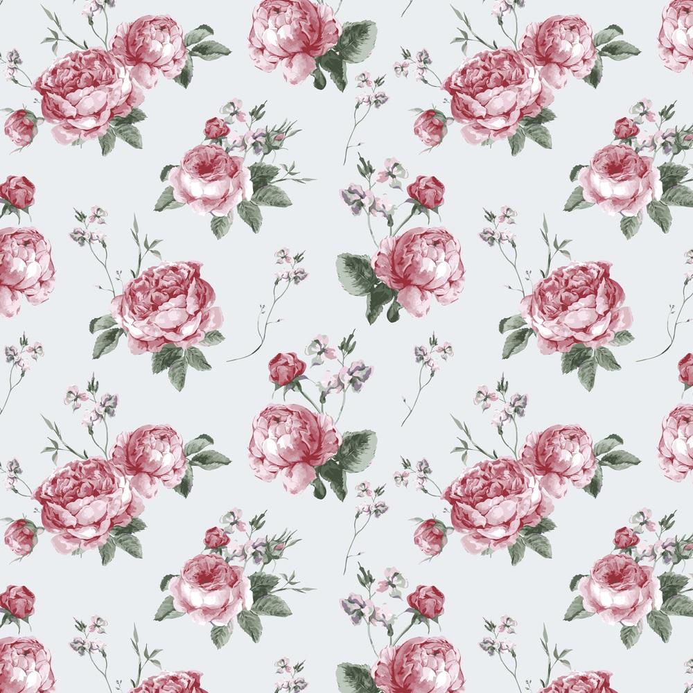 Watercolor Vintage Blooming English Roses Fabric - Blue