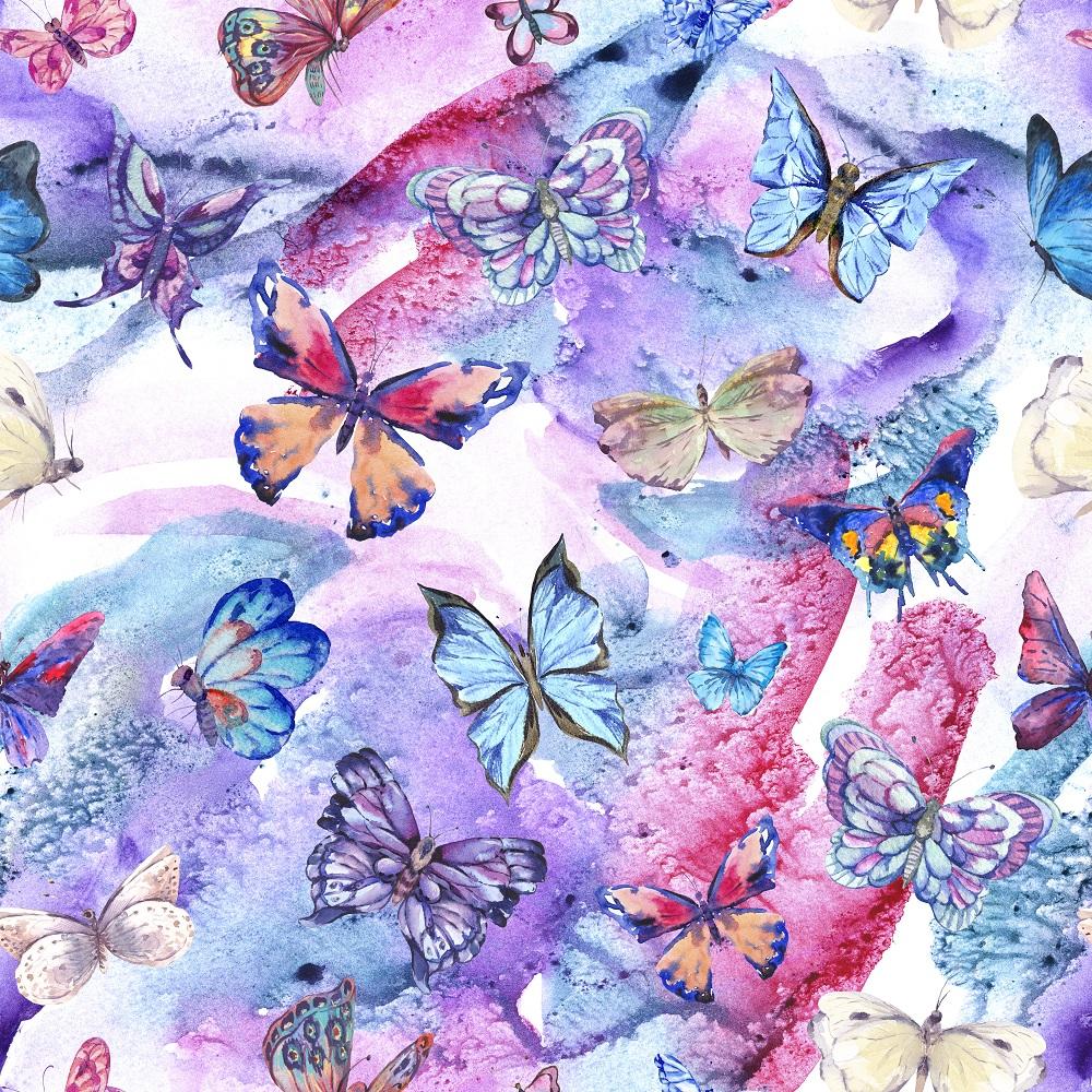 Watercolor Vintage Butterflies Fabric - Multi