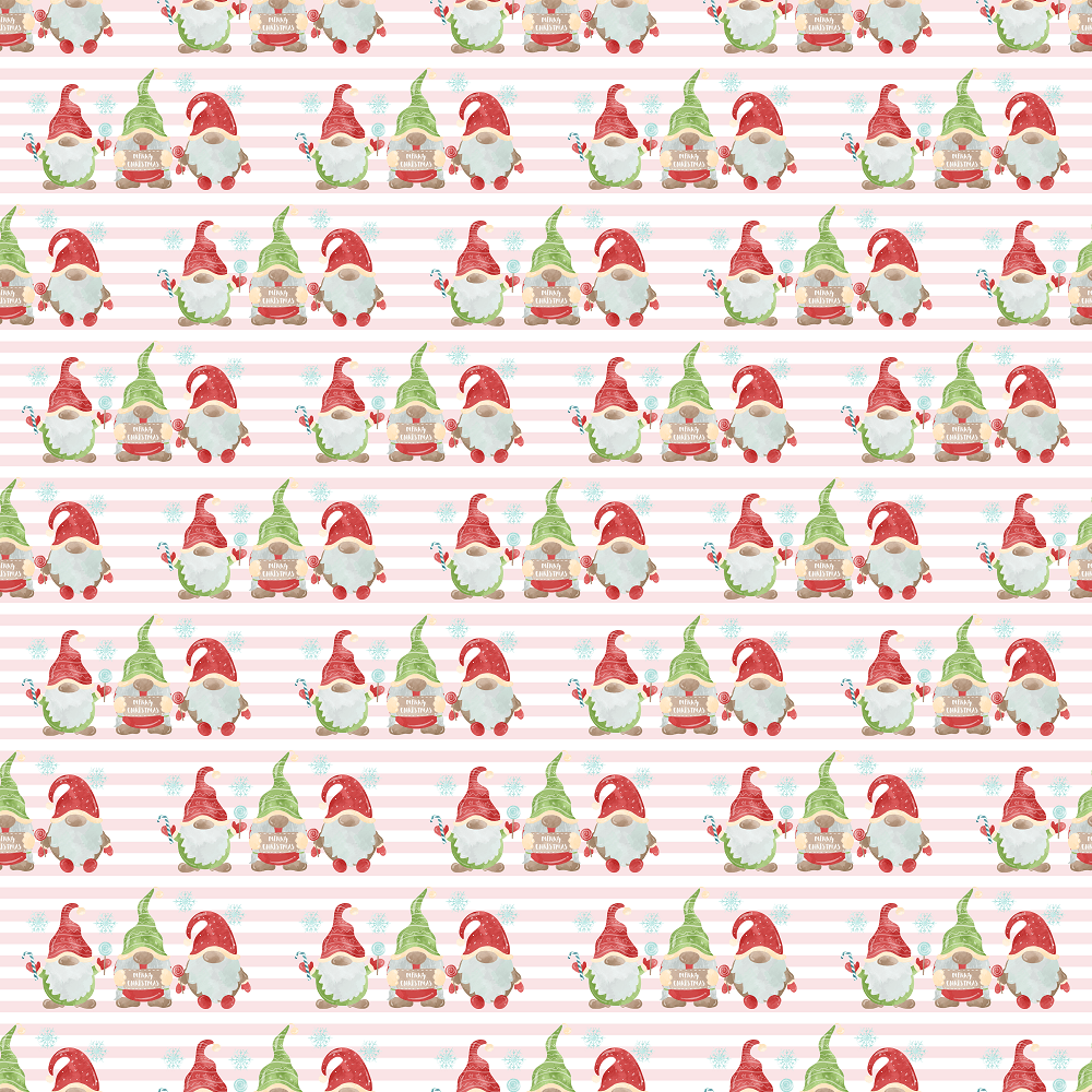 Christmas Gnomes Striped Fabric - Pink