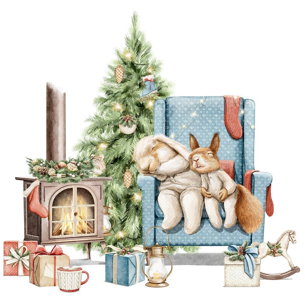 Christmas Little Critters Scene #6 Fabric Panel