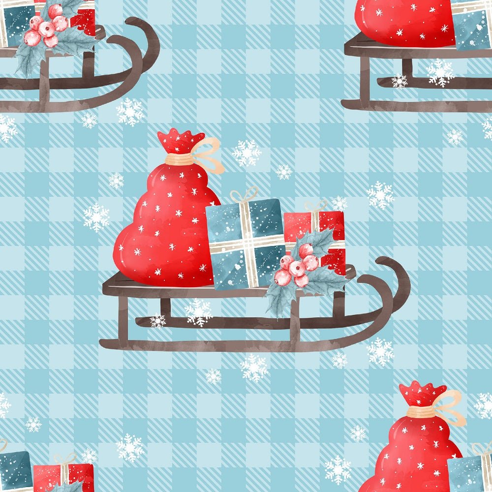 Winter Bear Blue Gingham Fabric