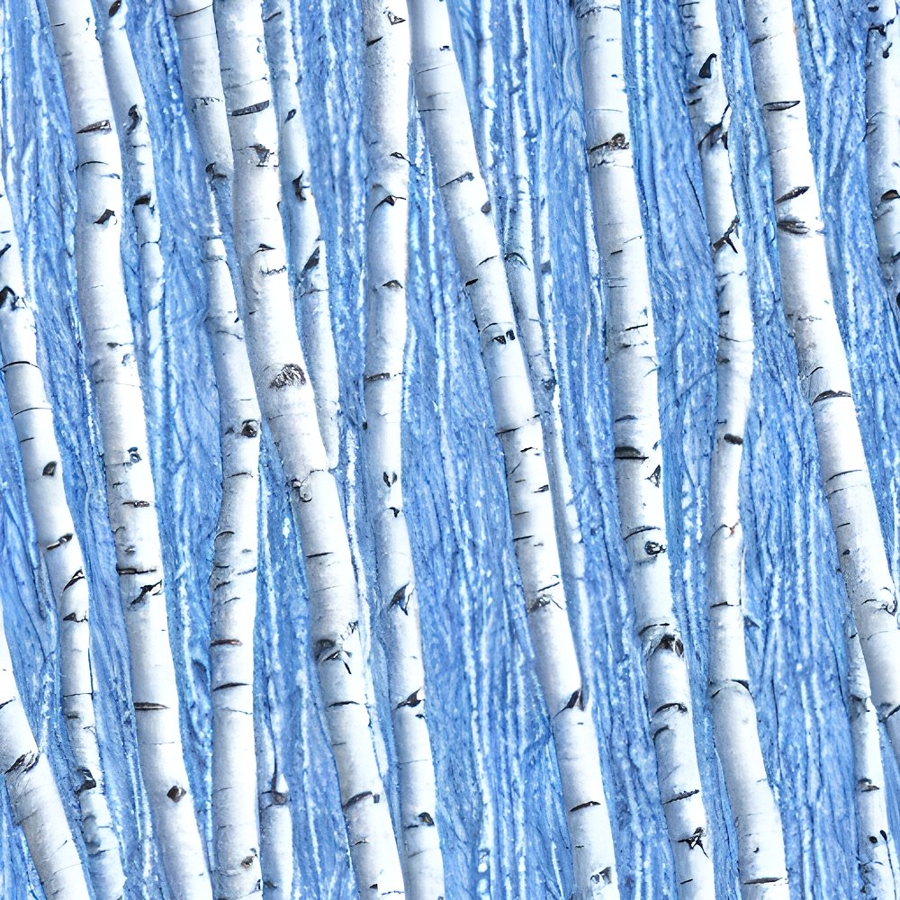 Winter Birch Trees Fabric - Blue