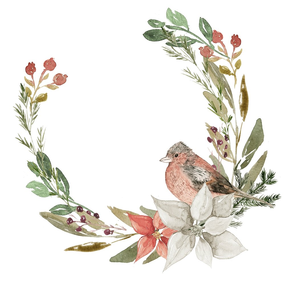 Winter Dreams Bird Wreath Fabric Panel