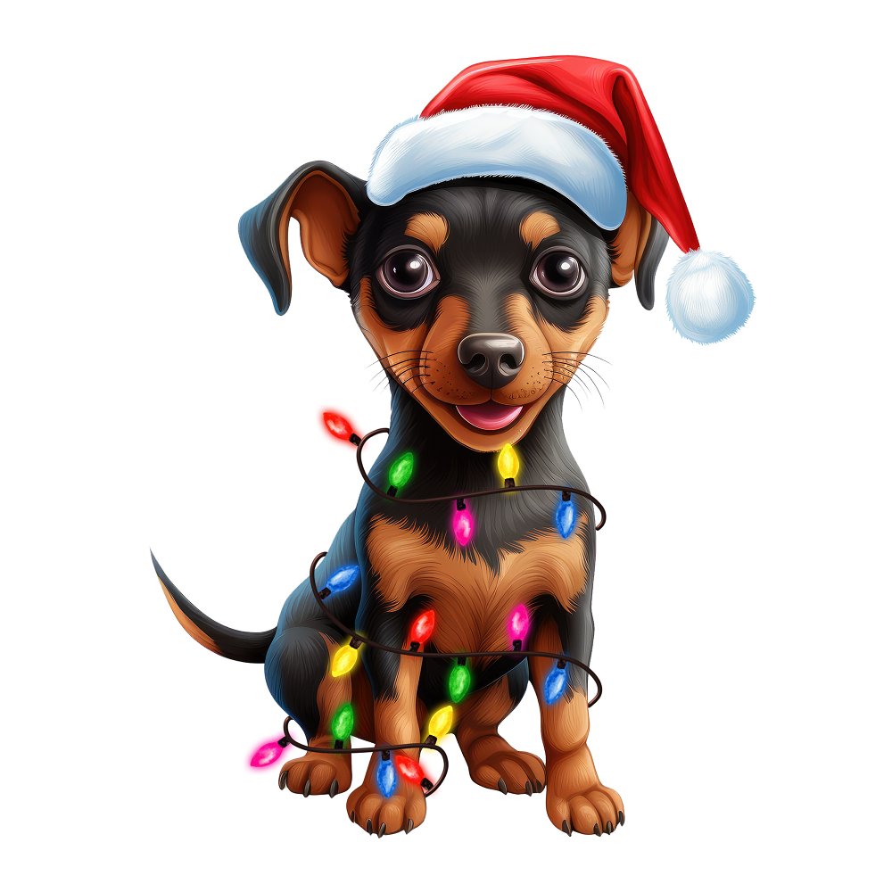 Christmas Lights & Miniature Pinscher Fabric Panel