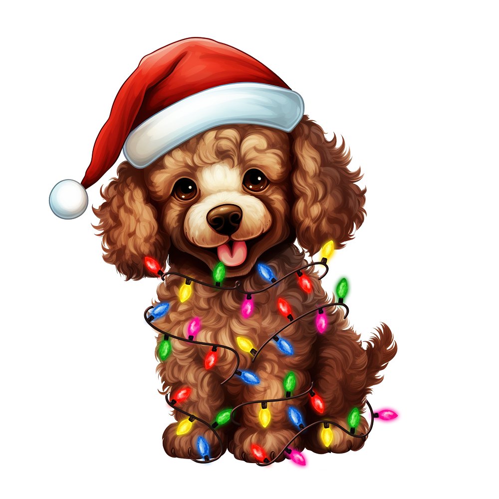 Christmas Lights & Poodle Fabric Panel