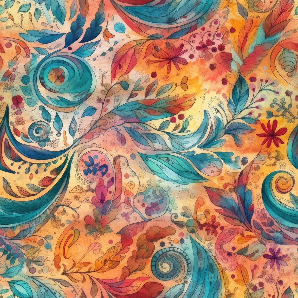Wild Watercolor Paisleys Pattern #10 Fabric