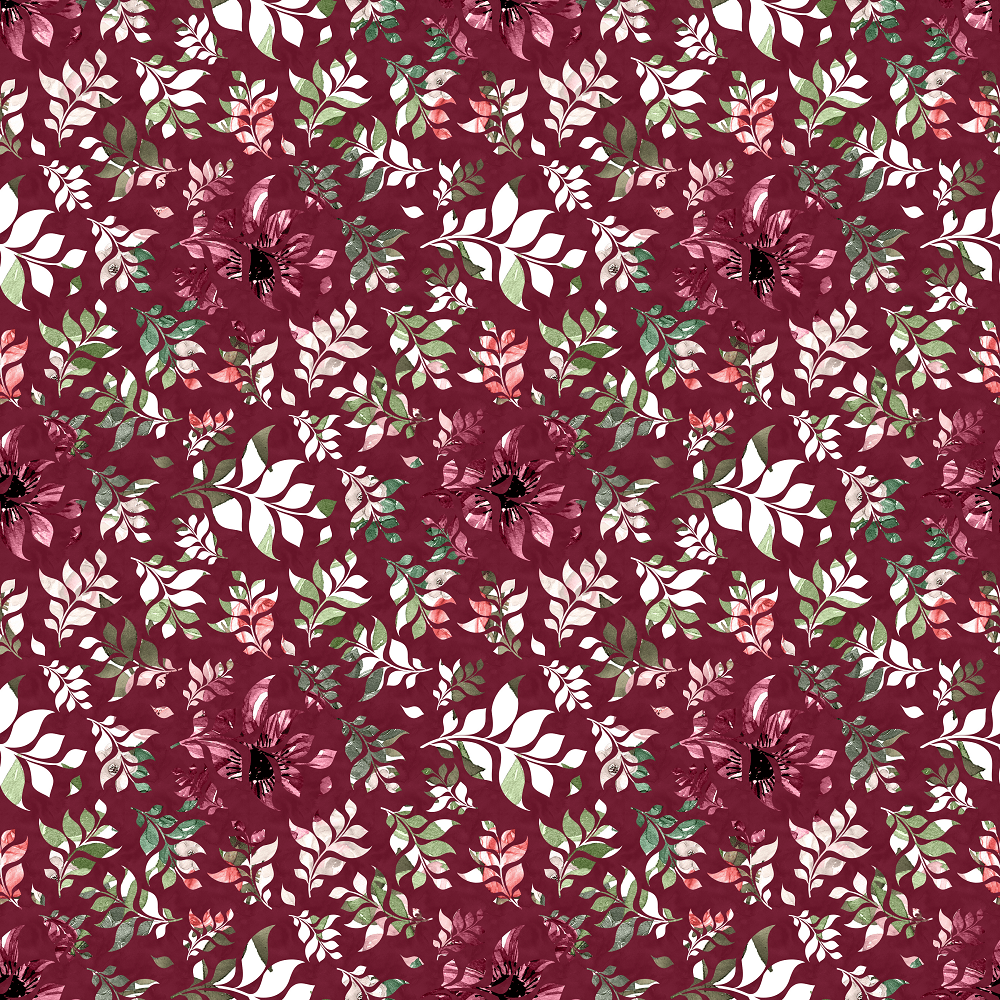 Wildflower Leaves Fabric - Burgundy
