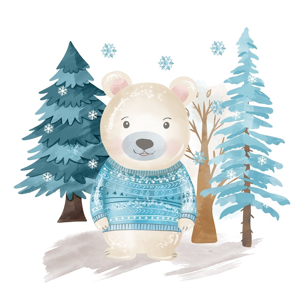 Winter Bear Scene #3 Fabric Panel