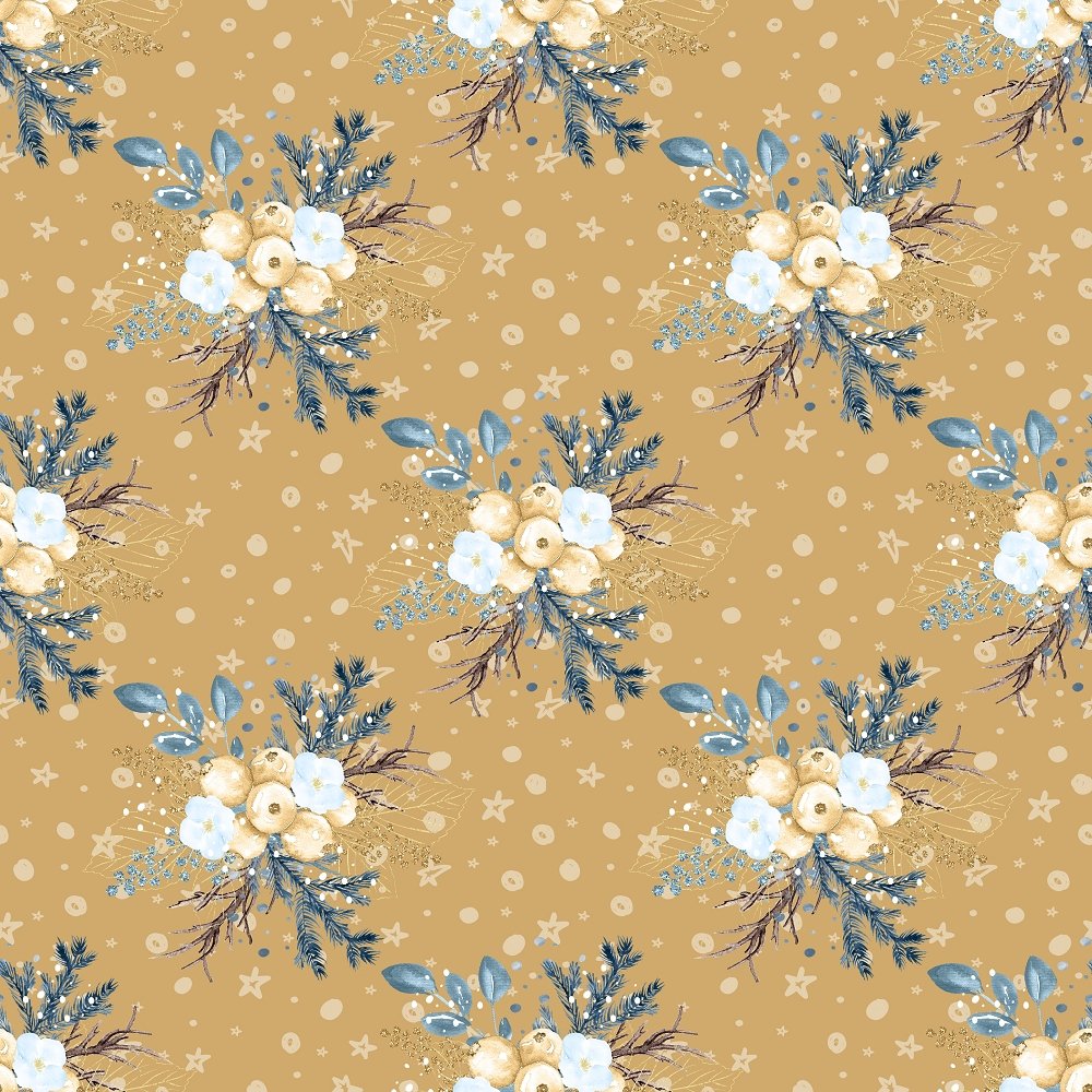 Winter Berries & Snowflakes Fabric - Tan