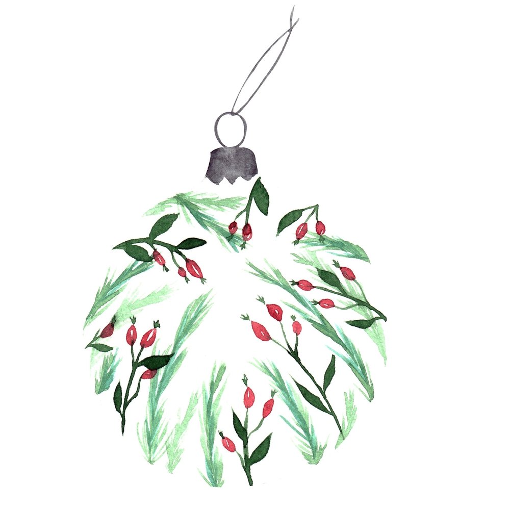 Winter Berry Christmas Ornament Fabric Panel - Variation 1
