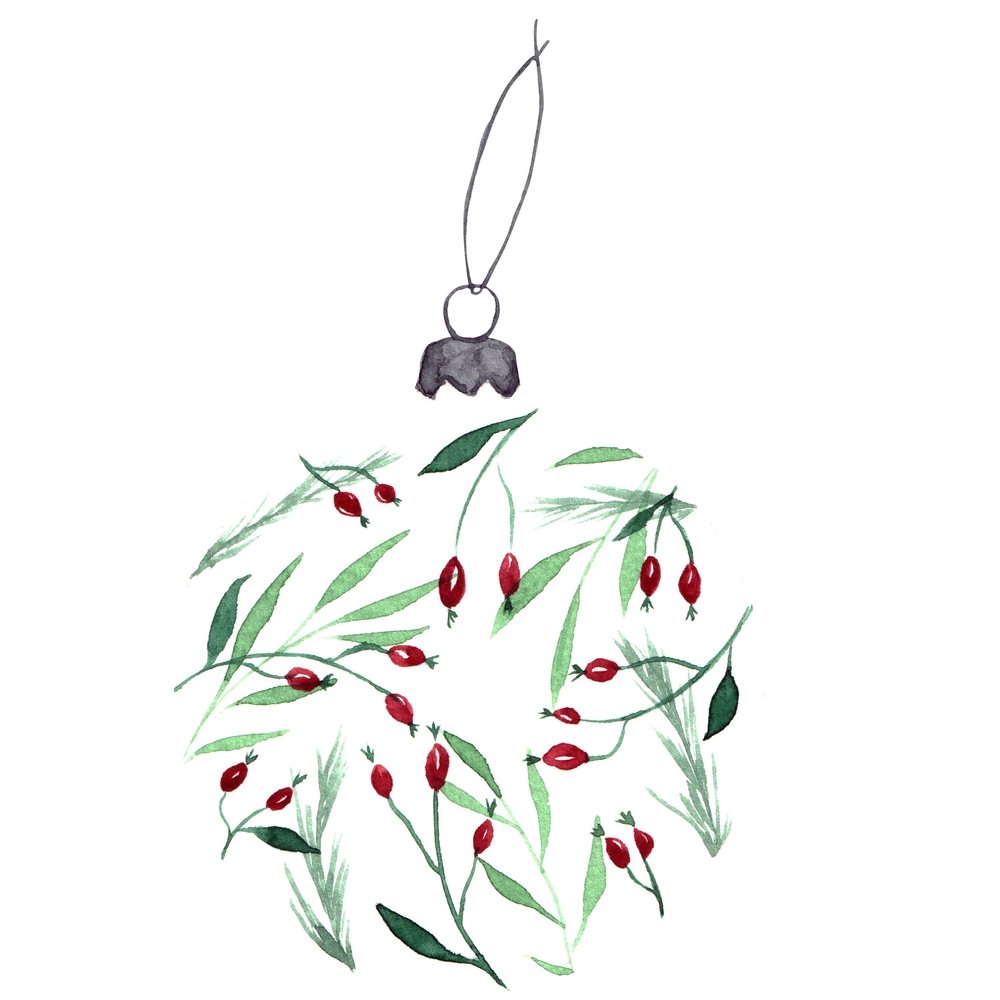 Winter Berry Christmas Ornament Fabric Panel - Variation 3