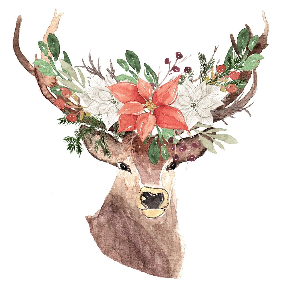 Winter Dreams Dear Head Fabric Panel - White