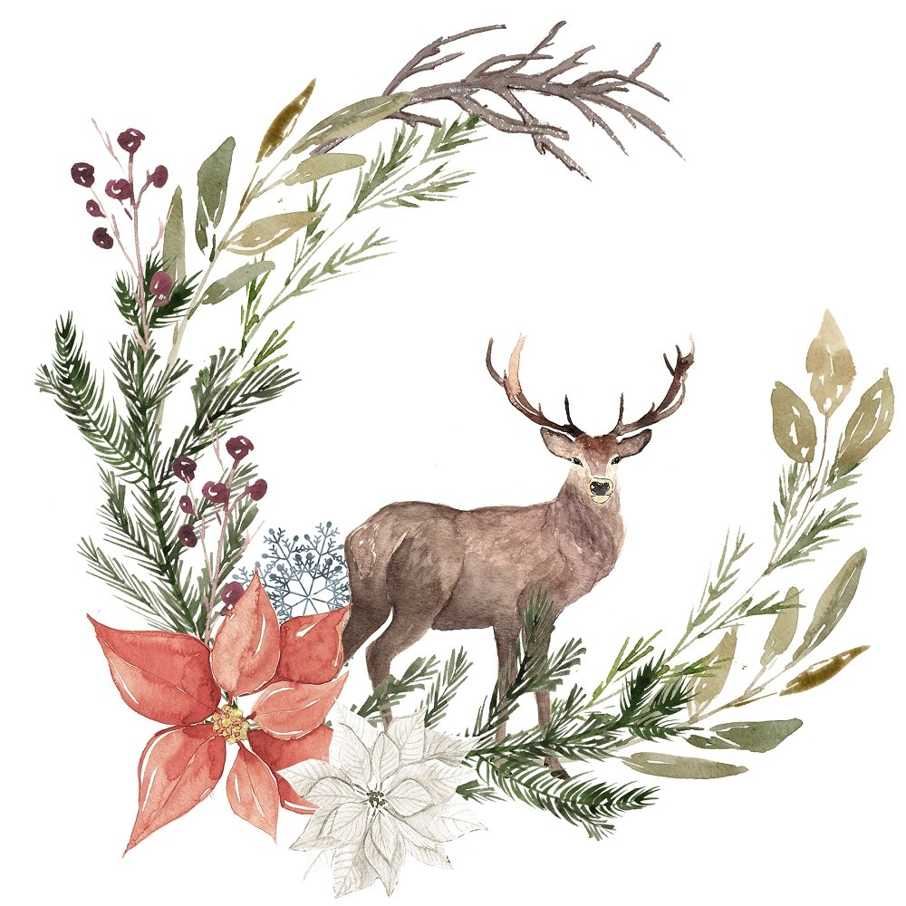 Winter Dreams Deer Wreath Fabric Panel