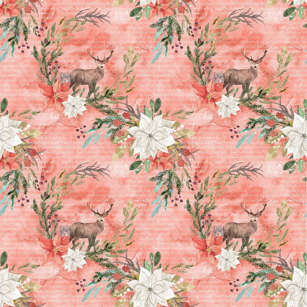 Winter Dreams Floral Deer on Words Fabric - Red