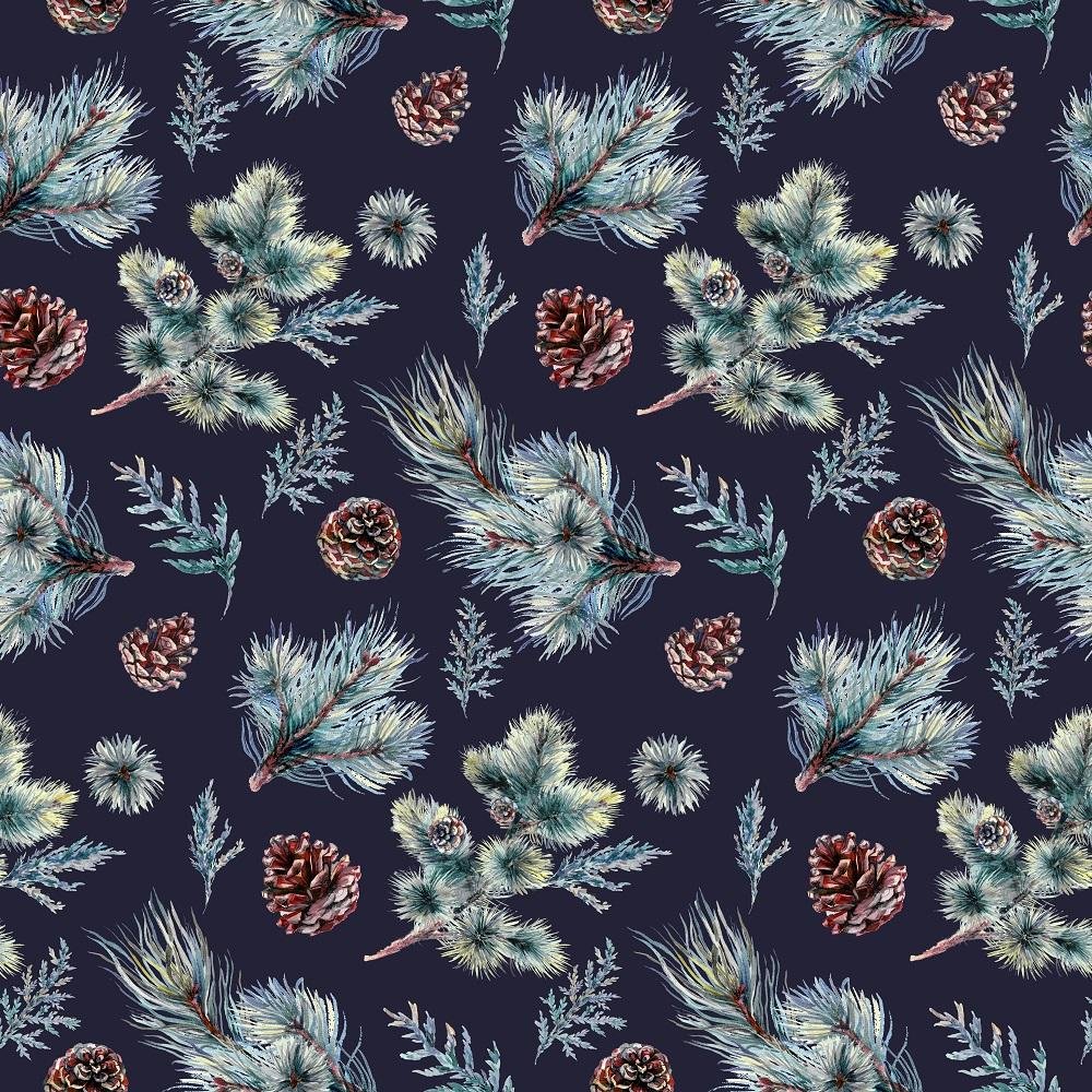 Winter Forest Allover Fabric - Navy Blue