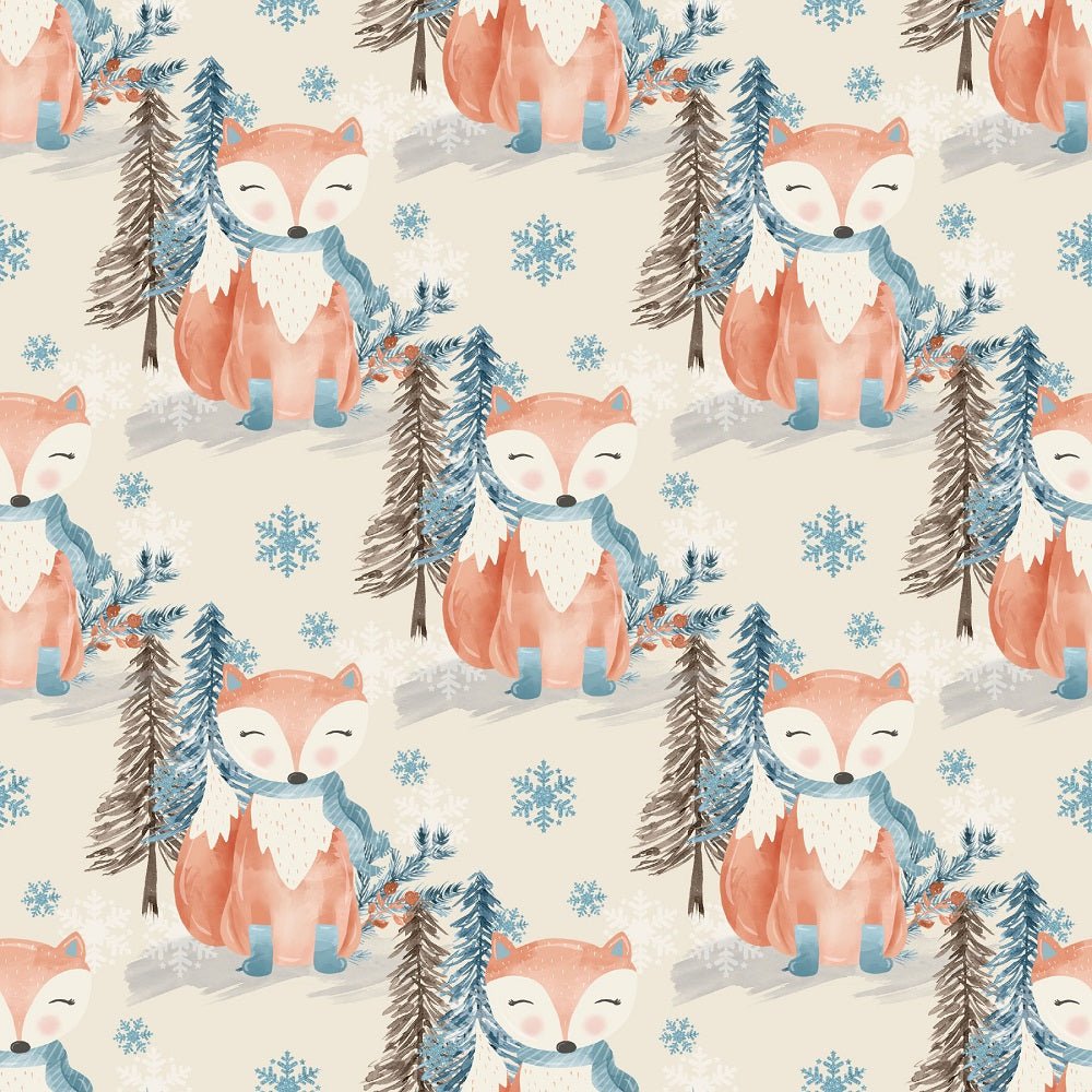 Winter Fox with Snowflakes Fabric - Tan