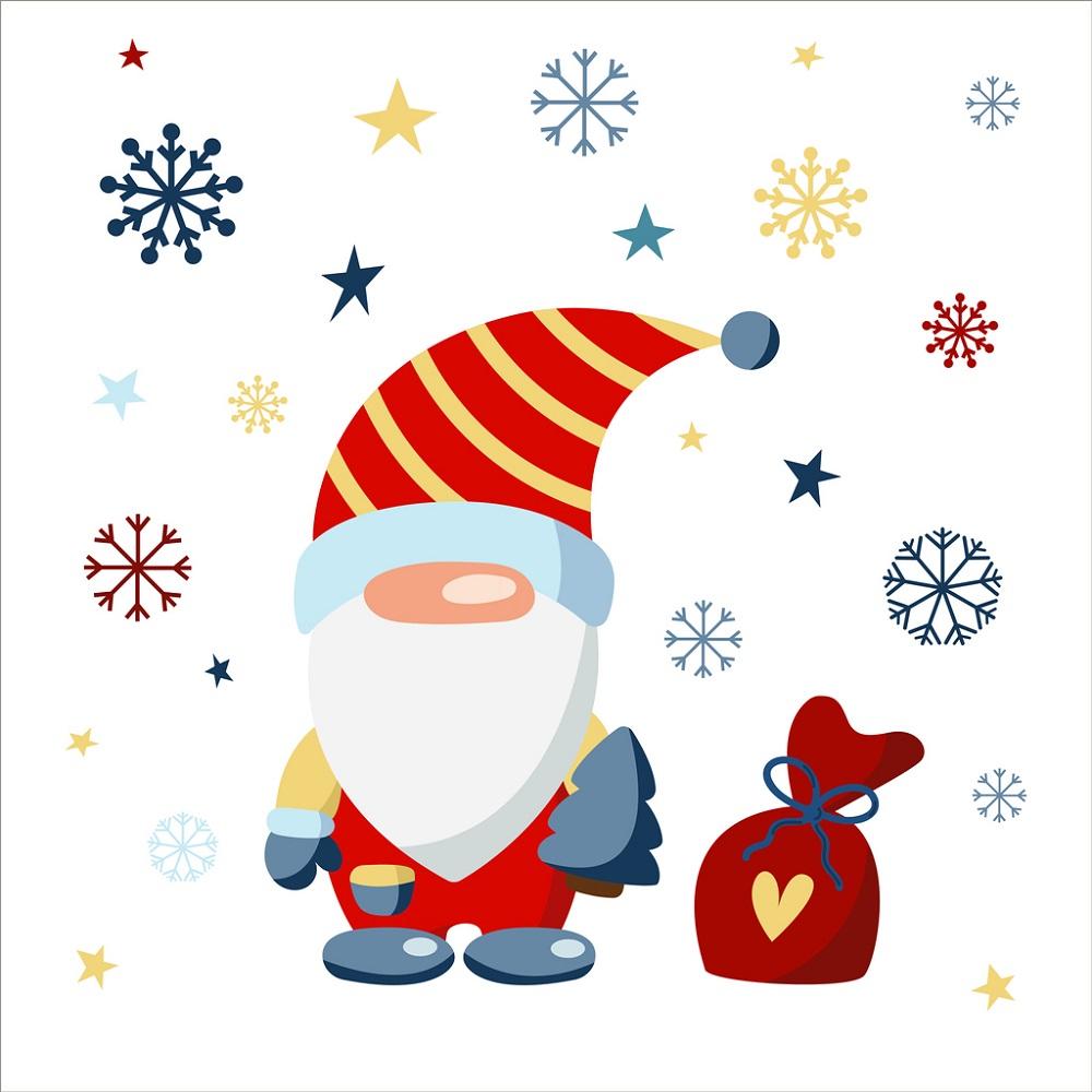 Winter Gnome With Present Fabric Panel - White