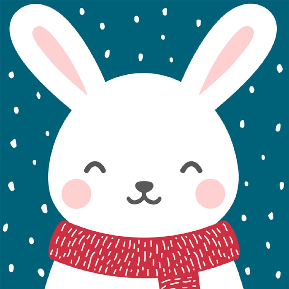 Winter Rabbit Fabric Panel - Blue